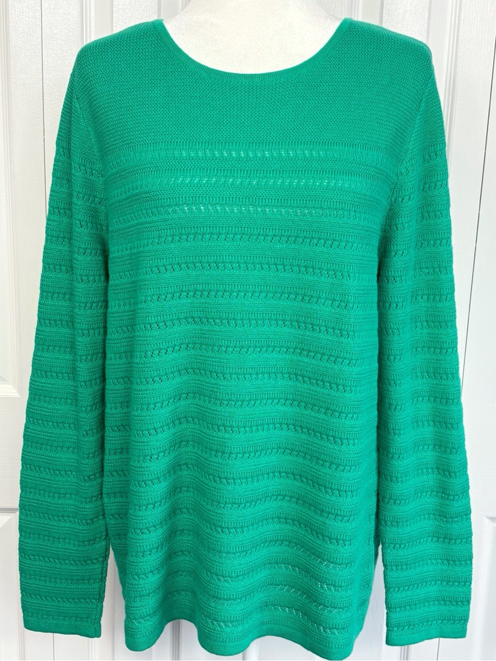 NWT Croft & Barrow Green Stripe Pattern Pointelle Knit Crewneck Sweater XL